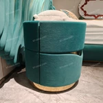 Green Velvet Cylindrical Nightstand with Gold Mirror Stainless Steel Top & Rotating Storage